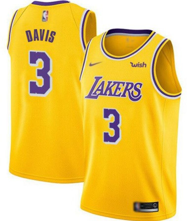 Men's Los Angeles Lakers #3 Anthony Davis Yellow NBA Stitched Jersey Men's Los Angeles Lakers #3 Anthony Davis Yellow NBA Stitched Jersey